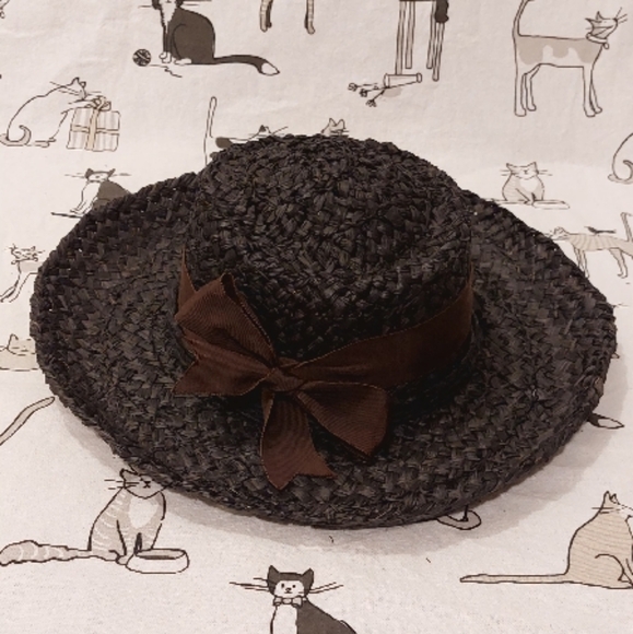 Vintage Liz Claiborne Straw Hat with Brown Bow - Picture 1 of 12